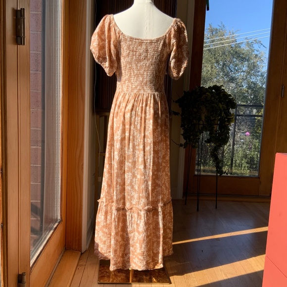 Free People Ellie Print Smocked Midi Dress In Neutral - Picture 6 of 10